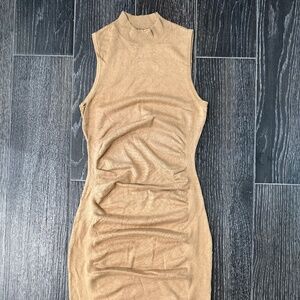 Express tan ruched midi dress
